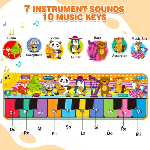 Miniatura 4 de Alfombrillas de Piano Musical para Niños con 25 Sonidos Musicales, Juguetes Musicales Alfombra de Teclado de Piano para Bebés Manta de Animales