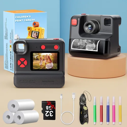 Miniatura 7 de Cámara de impresión instantánea para niños, cámaras instantáneas de 1080P para niños, cámaras de vídeo digitales HD para niños con 3 rollos de papel