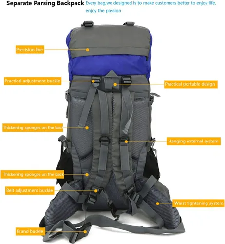 Miniatura 8 de Bseash Mochila impermeable de 60L con marco interno para senderismo, camping, con cubierta para lluvia, mochila grande para viajes al aire libre