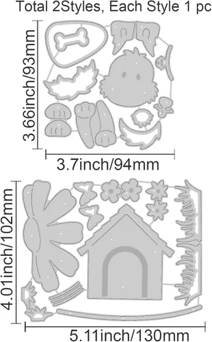 Miniatura 6 de INFUNLY Troqueles de metal para cortar perros y casas, troquelados en relieve, plantilla de plantilla de flores troqueladas para álbumes