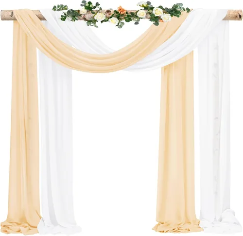Miniatura 51 de Cortinas de arco de boda, 8 paneles de 28" x 20 pies, cortinas de tela de gasa blanca para ceremonia y recepción Blanco