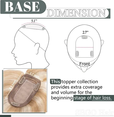Miniatura 4 de SEGO Topes de cabello para mujeres de cabello humano real con cabello delgado, topes de cabello con clip frontal de 150% de densidad con base