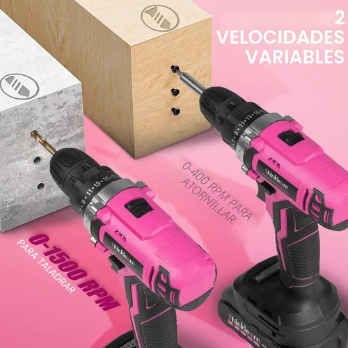 Miniatura 3 de Juego de taladro inalámbrico rosa, juego de taladro eléctrico de iones de litio de 20 V para mujer con 67 puntas de destornillador, portabrocas sin