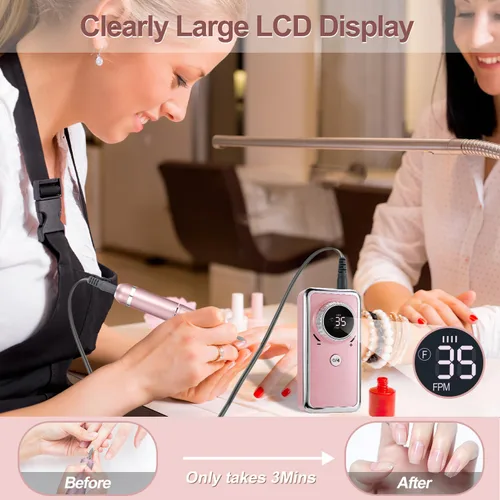 Miniatura 5 de Taladro de uñas eléctrico profesional, 35,000 rpm, taladro de uñas portátil Efile con 11 brocas de uñas, máquina de taladro de uñas recargable