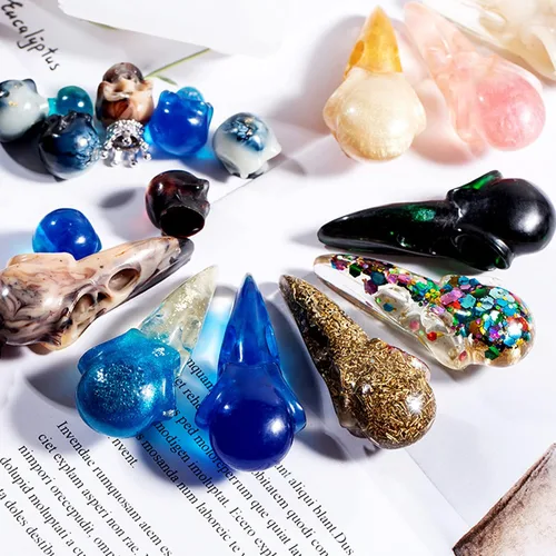 Miniatura 8 de Molde de resina de calavera – 3 piezas de mini cabezas de calavera 3D de cuervo y calaveras de silicona para resina epoxi, fabricación de joyas