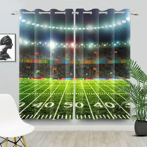 Miniatura 20 de Cortinas opacas de fútbol para dormitorio de niños, con temática deportiva, para sala de fútbol, cortinas de fútbol en blanco y negro