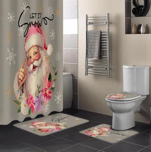 Juego de baño de Navidad con accesorios para cortina de ducha, 36 x 72 pulgadas de largo, cortina con tapete de baño pequeño, juego de alfombra