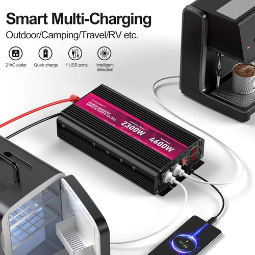 Miniatura 2 de Inversor de corriente de 2300 W, de 12 V CC a CA 110 V/120 V de potencia máxima de 4600 W con 2 tomas de CA y 2 puertos USB 2.4, pantalla LCD.