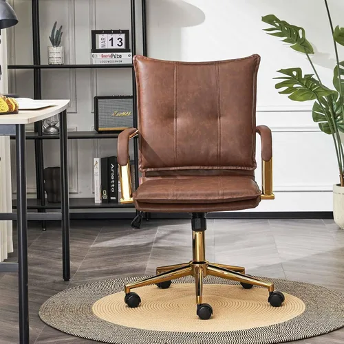 Miniatura 2 de Silla de escritorio de oficina sin brazos, silla de trabajo de piel sintética con ruedas giratorias de 360 grados, altura ajustable, función