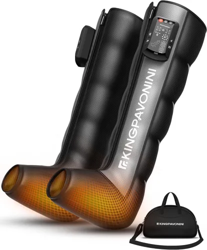 KingPavonini Masajeador inalámbrico de compresión de piernas con 5 cámaras superpuestas y calor de 3 pies, masajeador de piernas de 4500 mAh para