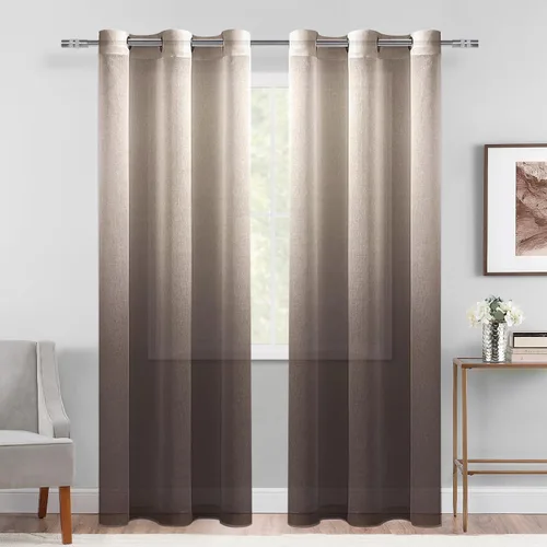 Miniatura 50 de DWCN Cortinas Transparentes Ombré - Cortinas de Lino Sintético con Gradiente Semi Voile con Ojales en la Parte Superior para Dormitorio y Sala