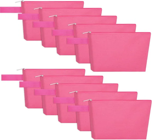 Miniatura 40 de 10 bolsas de maquillaje de lona de algodón con parte inferior y correa, bolsa de cosméticos multiusos con cremallera, bolsa de aseo de viaje, bolsa