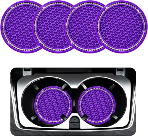Miniatura 10 de Ziciner 4 unidades de portavasos para automóvil con brillo, portavasos de goma suave con cristales, tapete antideslizante para tazas con strass
