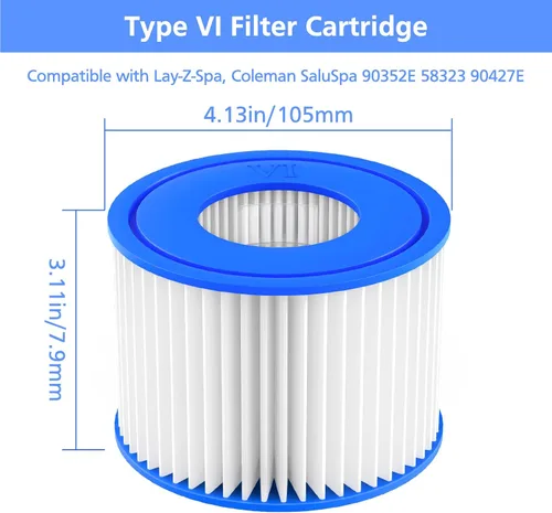 Miniatura 5 de Paquete de 12 cartuchos de filtro para bañera de hidromasaje tipo VI compatibles con Lay-Z-Spa, Coleman SaluSpa 90352E 58323 90427E