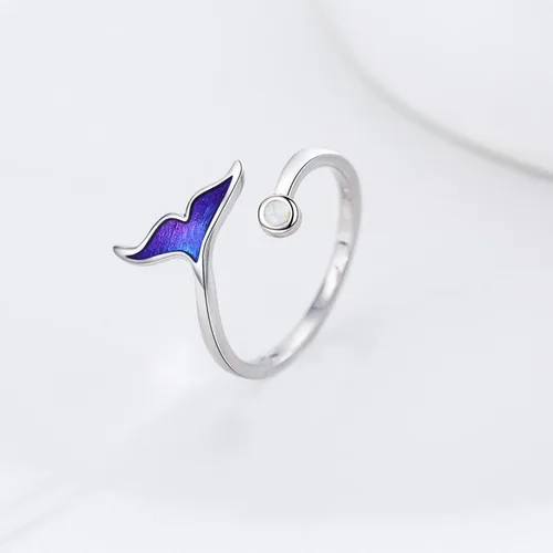 Miniatura 7 de Anillo de sirena de plata de ley 925 con ópalo oceánico ajustable, anillo abierto, joyería de sirena, regalo para mujeres y niñas, Plata de ley 925