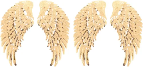 jojofuny Sequin Angel Wings Sewing Patches for Clothes 2 Pairs Gold Embroidered Fabric Applique Decorative Patch for Jackets DIY Garment Accessory