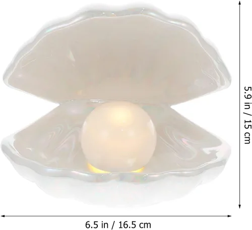 Miniatura 4 de IMIKEYA Shell Pearl Light White Ceramic LED Pearl in Shell Luz nocturna Escritorio portátil inspirado en el océano Lámpara de concha para dormitorio