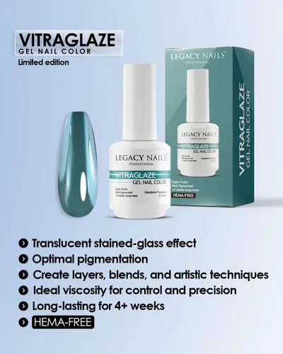 Miniatura 2 de LEGACY NAILS Esmalte de uñas de gel profesional VITRAGLAZE con efecto vitral, acabado de vidrio translúcido, sin HEMA ni TPO, brillo duradero hasta