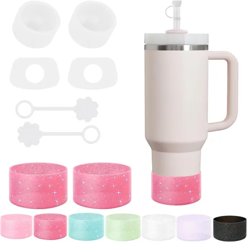 Miniatura 16 de Accesorios para taza Stanley - Juego de 8 piezas, incluye tapa con pajita, tapones redondos y cuadrados a prueba de fugas, botas de silicona