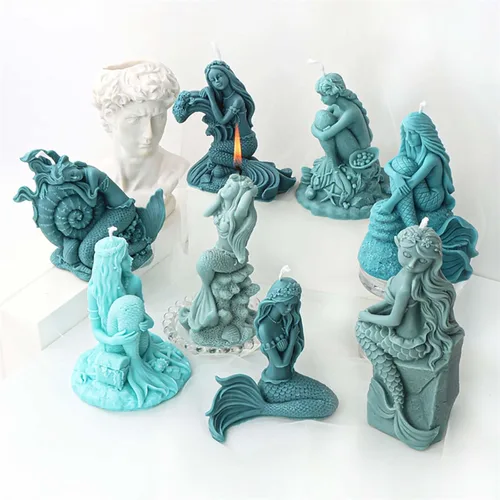 Miniatura 4 de Grainrain Moldes de silicona para velas de sirena para hacer velas, cera y jabón, moldes de silicona para velas moldes de jabones crean velas 3D
