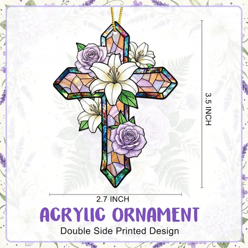 Miniatura 7 de WaaHome Adorno de cruz de Pascua para decoración de árbol, flor morada, decoración de Pascua, regalos religiosos para mujeres, hombres, niños