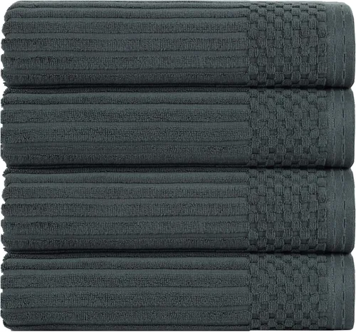 Miniatura 61 de Superior Juego de 6 toallas de algodón sólido y acanalado, toallas de cara de 13 x 13 pulgadas, toallas de mano de 16 x 28 pulgadas, toallas de baño