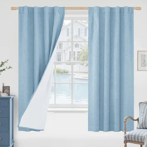 Miniatura 153 de LAMIT Cortinas de lino natural 100 % opacas para ventana, para dormitorio, 45 pulgadas, cortinas térmicas con textura de lino estilo granja