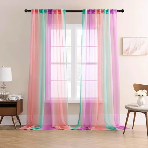 Miniatura 14 de XiDi Cortinas traslúcidas degradadas para decoración de habitación de niñas, cortinas traslúcidas para dormitorio, sala de estar, cortinas Rosa Azul