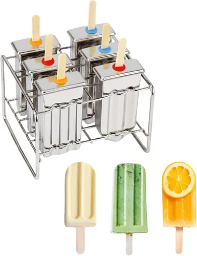 Miniatura 10 de Moldes de paletas de acero inoxidable, juego de 6 moldes para hacer helados, moldes de paletas caseras reutilizables de metal con 50 varillas