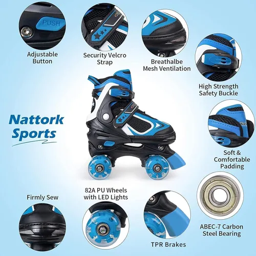 Miniatura 2 de Nattork Patines de ruedas para niños y niñas, patines cuádruples ajustables de 4 tamaños con todas las ruedas iluminadas - regalo de cumpleaños
