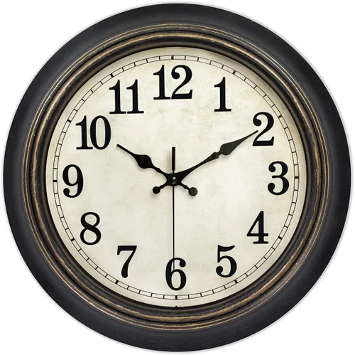 Miniatura 21 de 45MinST Reloj de pared grande vintage de 13 pulgadas rojo-marrón, de cuarzo, funciona con batería, movimiento silencioso y preciso sin tictac con 13