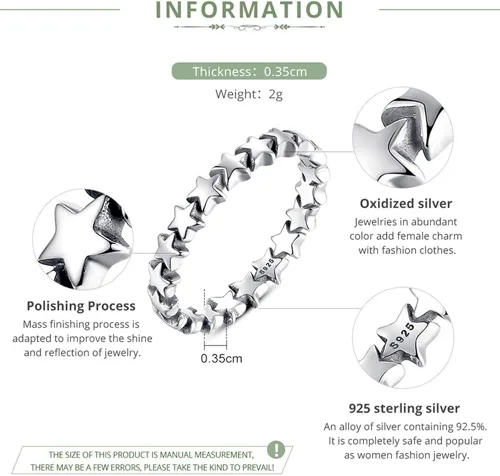 Miniatura 5 de Presentski - Anillo de plata de ley 925 con diseño de estrella apilable