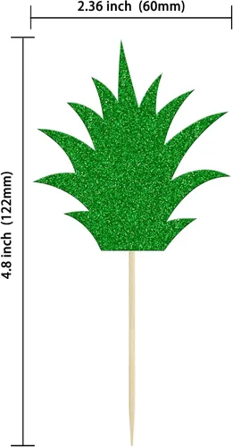 Miniatura 2 de 36 piezas de adornos para cupcakes de piña verde con purpurina verde para Luau despedida de soltera, fiesta de verano tropical, decoración