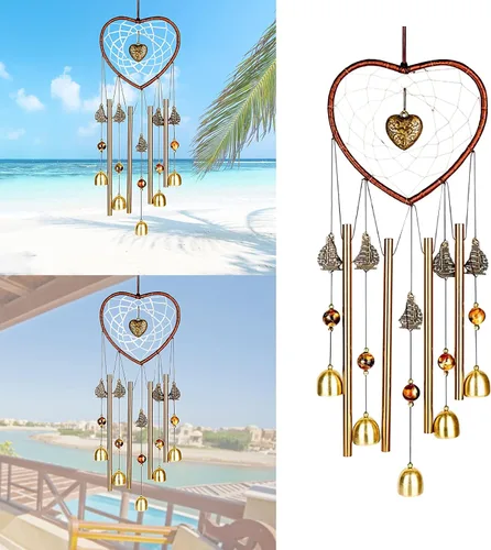 Miniatura 8 de Tradicional Chino Retro 10 Tubos 5 Campanas de Bronce para Patio Jardín Exterior Vida al Aire Libre Campanillas de Viento 85cm (MT-626)
