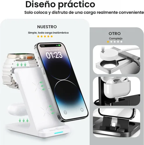 Miniatura 4 de Estación de carga inalámbrica, soporte de carga rápida 3 en 1 para múltiples dispositivos Apple Watch Ultra Series 11 10 9 8 7 6 SE 5 4 3 2, iPhone