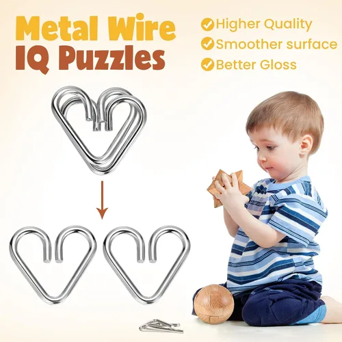 Miniatura 5 de 34 piezas de rompecabezas de metal para niños y adultos, juegos mentales de madera 3D, cubo de madera, juegos de cerebro, bloque de alambre
