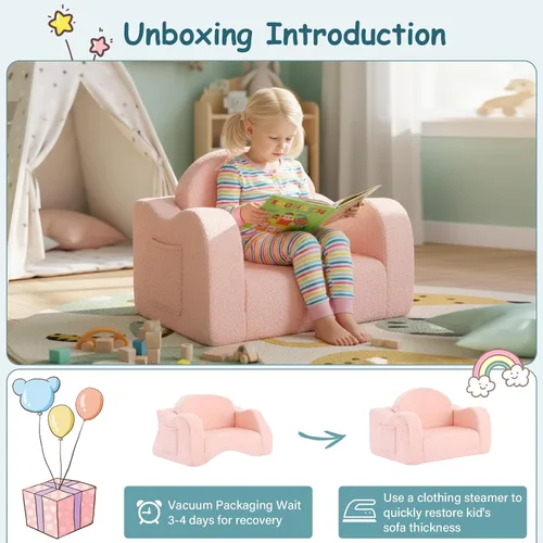 Miniatura 9 de Tiita Silla para niños, sillas plegables cómodas para niños, sofá de felpa 2 en 1 para niños, sillón con reposabrazos de bebé, sofá a tumbona, sofás