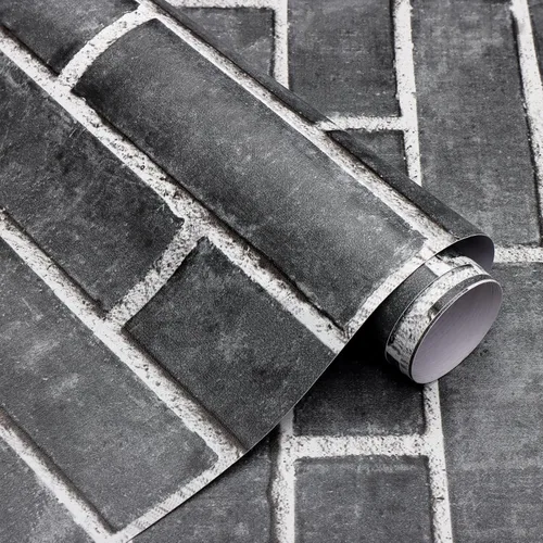 HeloHo Papel Tapiz de Ladrillo Gris de 196.8"X17.7" Despegar y Pegar Autoadhesivo Removible con Textura 3D para Salpicadero de Cocina Sala de Estar