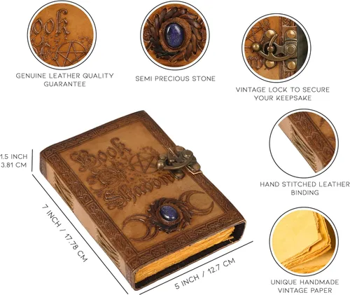 Miniatura 2 de Book of Shadows - Diario Grimorio – 200 páginas de papel antiguo con borde deckle con triple luna, pentagrama, cubierta de cuero con cierre