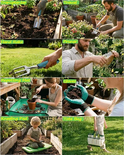 Miniatura 5 de Juego de 8 herramientas de jardinería resistentes con bolsa de mano, herramientas manuales de jardinería de aluminio a prueba de óxido con agarres