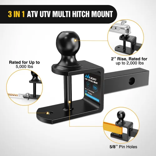 Miniatura 5 de Nilight Montaje de enganche multiusos 3 en 1 para ATV UTV, compatible con receptor de 1-1/4" con enganche de bola de 2 pulgadas, clasificado