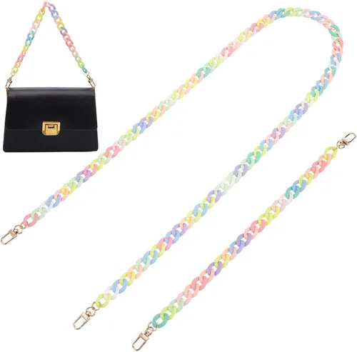 WADORN 2 correas de cadena de acrílico coloridas para bolso, 16.53/48 pulgadas, cadena de bolsa de resina de repuesto con cierre giratorio, cadena