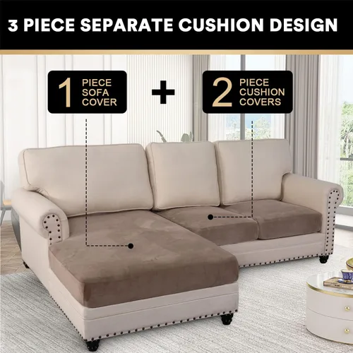 Miniatura 3 de PrinceDeco Fundas de sofá seccional 3 piezas Fundas de sofá de terciopelo Fundas de sofá en forma de L suaves para sofá seccional Funda de sofá