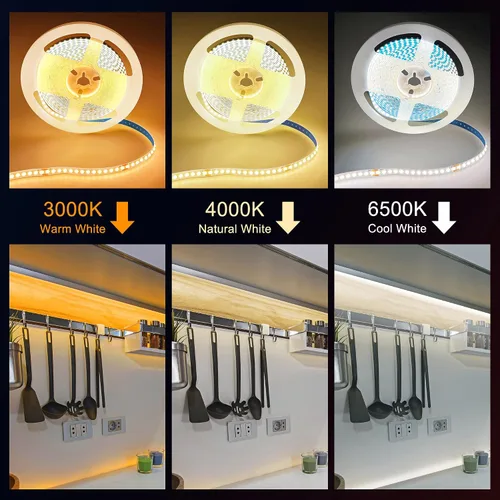 Miniatura 3 de Tira de luces LED COB blancas, 16.4 pies, regulable, 4000 K, blanco natural, 910 LED de 24 V, luces LED flexibles para dormitorio, cocina, luces