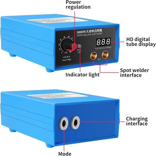 Miniatura 4 de ERICAT Mini soldador por puntos de batería, máquina de soldadura por puntos duradera de 5000 W con pantalla LCD, 10 botones de engranajes ajustables