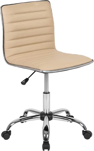 Flash Furniture - Silla de oficina giratoria sin reposabrazos, de color tostado, acanalada, de diseño, respaldo bajo Bronceado/Cromo