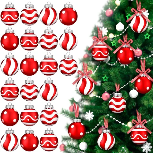 Miniatura 10 de Chuangdi 24 piezas Adornos de bola de Navidad para árbol, decoraciones de árbol de Navidad en negro y blanco, adornos modernos de bola colgante