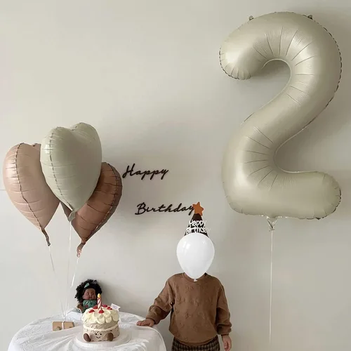 Miniatura 8 de Globos con el número 2, 2 globos, 2 globos de número 40 pulgadas, color blanco arena, grandes globos de aluminio para 2 fiestas de cumpleaños, Arena