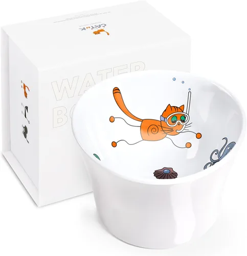 Cuencos elevados para agua para gatos – Cuenco elevado para gatos de interior – Platos para gatos poco profundos con bigotes y cuello – Altura