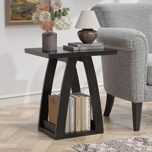 Miniatura 9 de FROMJBEST - Mesa auxiliar con estación de carga; mesa de lado con puertos USB y tomas de corriente; mesa de noche de sofá de 3 niveles para espacios